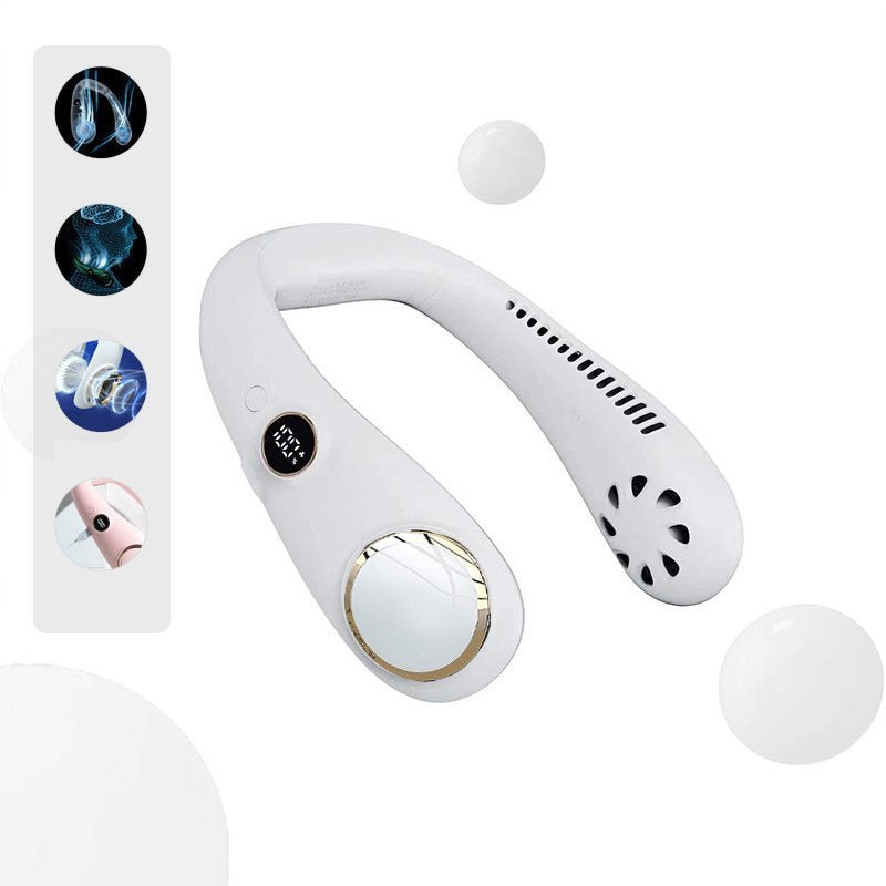 Kannettava kaulatuuletin useissa väreissä; tyylikäs muotoilu, useita säätöjä, viilentää tehokkaasti kesällä, gadget.