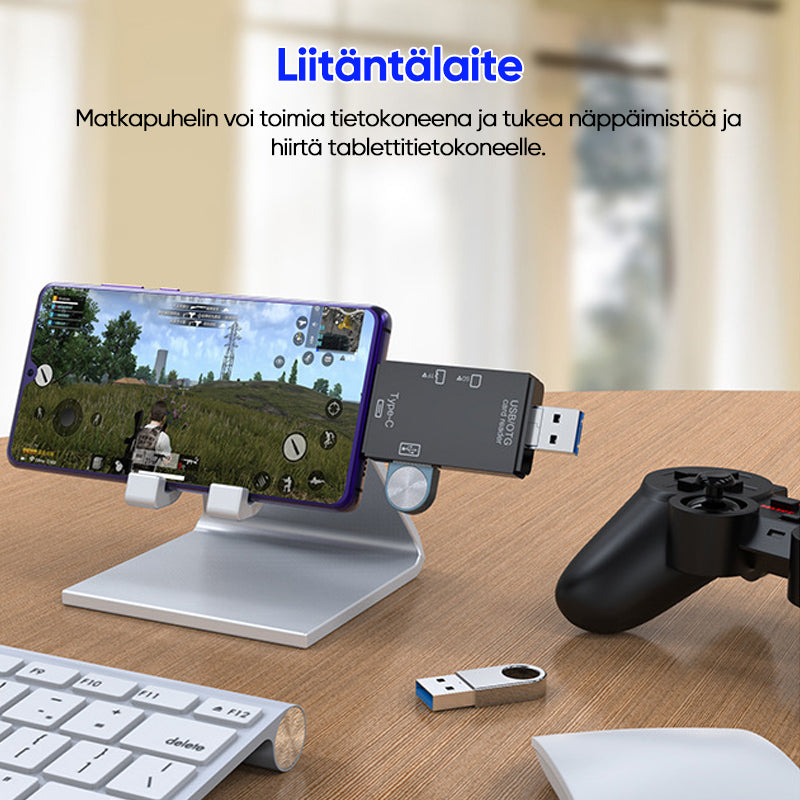 Bærbar holdbar dataoverføringsenhed, hvid/sort, kompakt og let, opdateret ergonomisk design, teknologigadget.