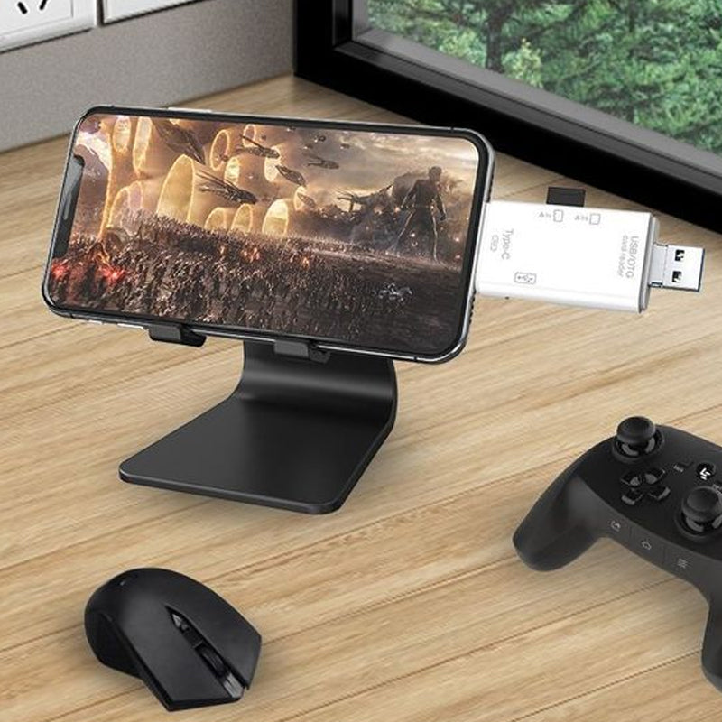 Bærbar holdbar dataoverføringsenhed, hvid/sort, kompakt og let, opdateret ergonomisk design, teknologigadget.