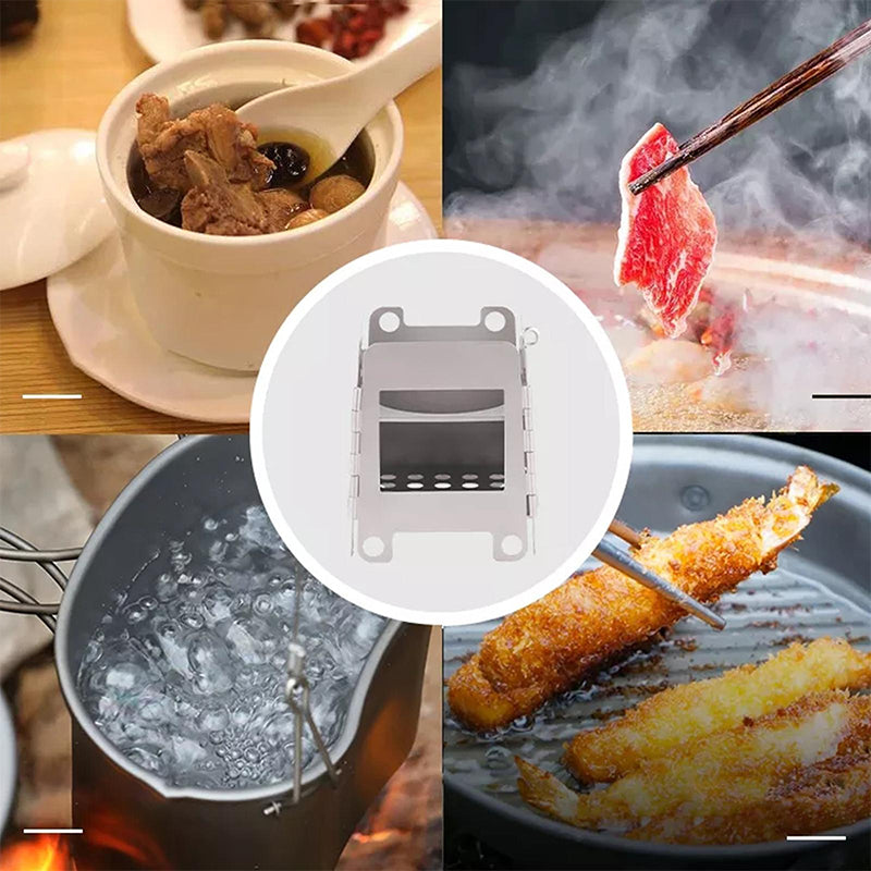 Bærbar kompakt BBQ-sæt til udendørs brug, rustfrit stål, velegnet til rygsækrejser og picnics, lommeformat design.