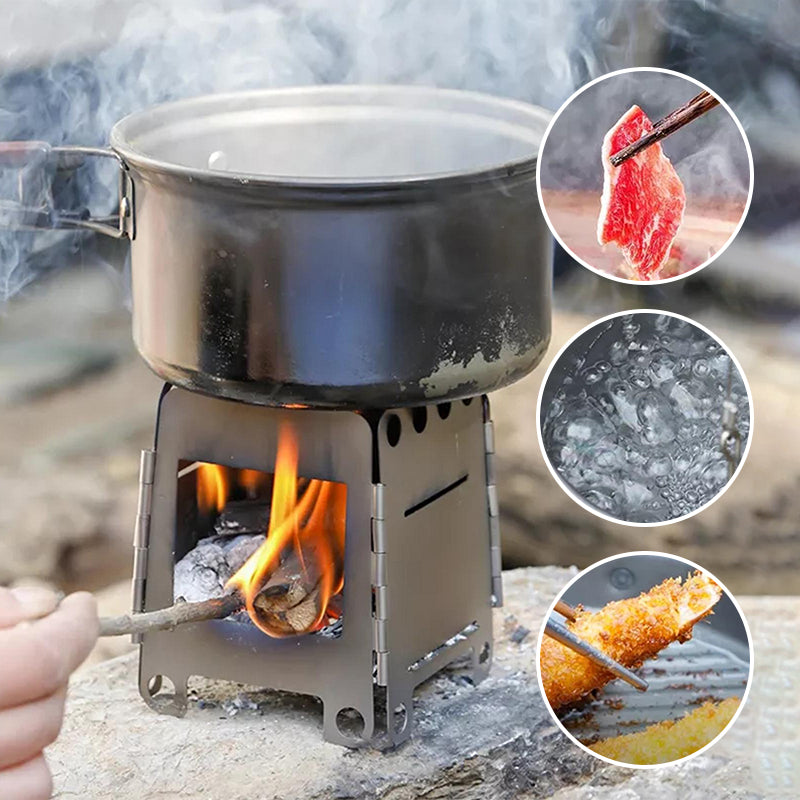Bærbar kompakt BBQ-sæt til udendørs brug, rustfrit stål, velegnet til rygsækrejser og picnics, lommeformat design.