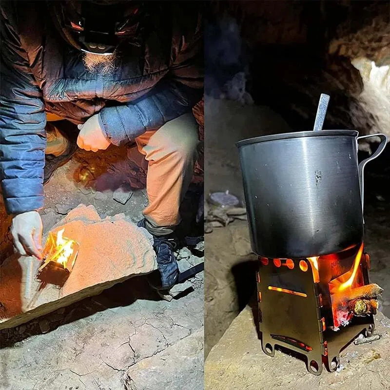 Bærbar kompakt BBQ-sæt til udendørs brug, rustfrit stål, velegnet til rygsækrejser og picnics, lommeformat design.