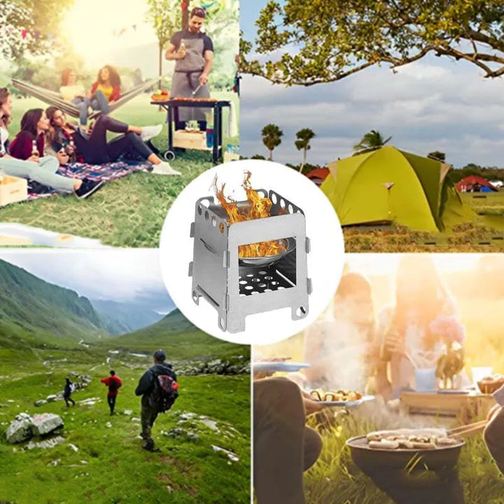 Bærbar kompakt BBQ-sæt til udendørs brug, rustfrit stål, velegnet til rygsækrejser og picnics, lommeformat design.