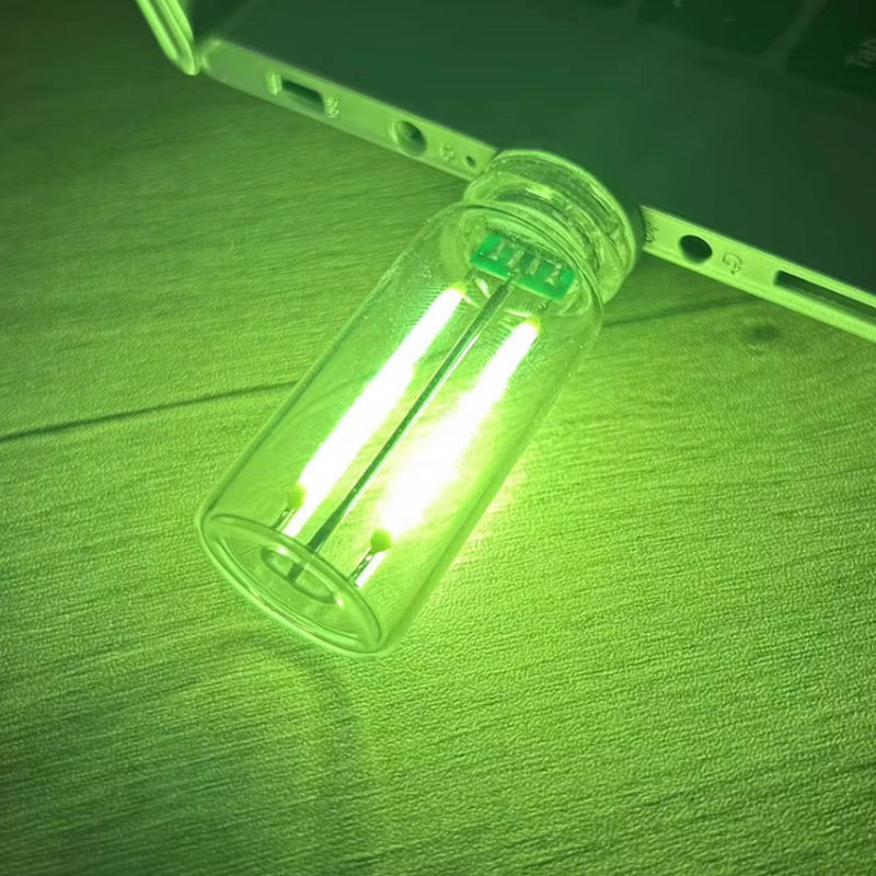 Bærbar LED Glas Natlampe med Berøringskontrol, strømlinet design, USB-tilslutning, flerfarvet belysning, brug i soveværelse.