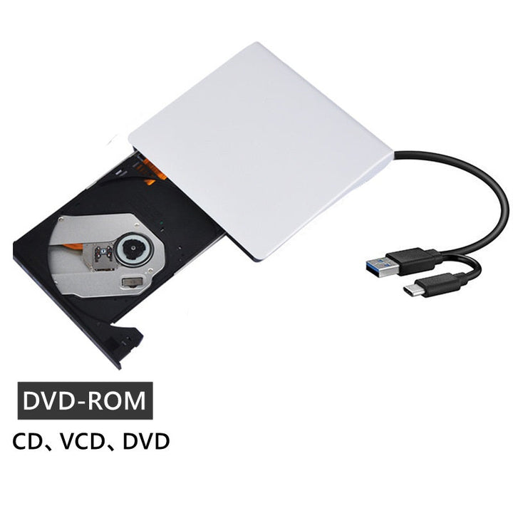 Kannettava ulkoinen CD DVD-asema, musta tai valkoinen. Tyylikäs ja kompakti design. Helppokäyttöinen plug and play -ominaisuu