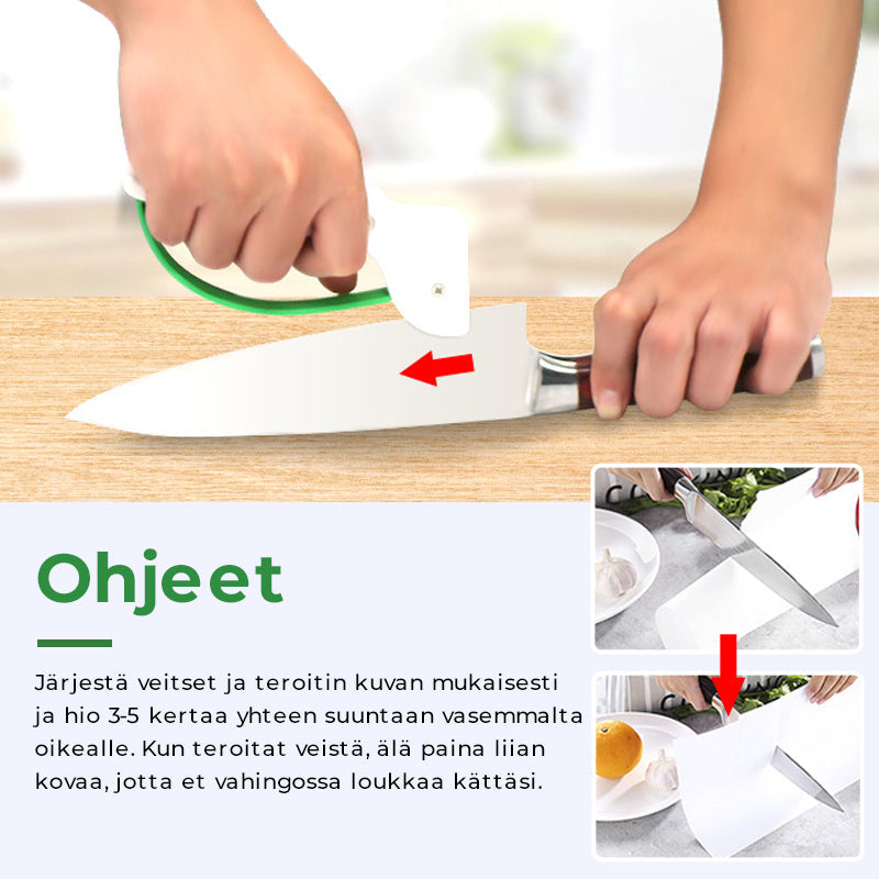 Bærbar hvid knivsliber med ergonomisk design, nem at transportere til udendørs brug, velegnet til knive og sakse.