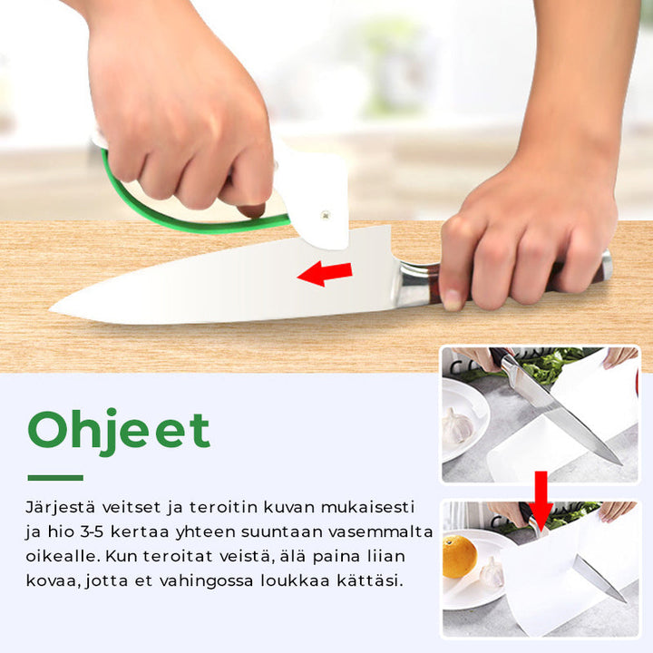 Bærbar hvid knivsliber med ergonomisk design, nem at transportere til udendørs brug, velegnet til knive og sakse.