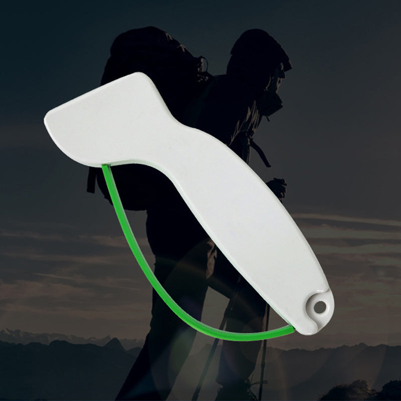Bærbar hvid knivsliber med ergonomisk design, nem at transportere til udendørs brug, velegnet til knive og sakse.