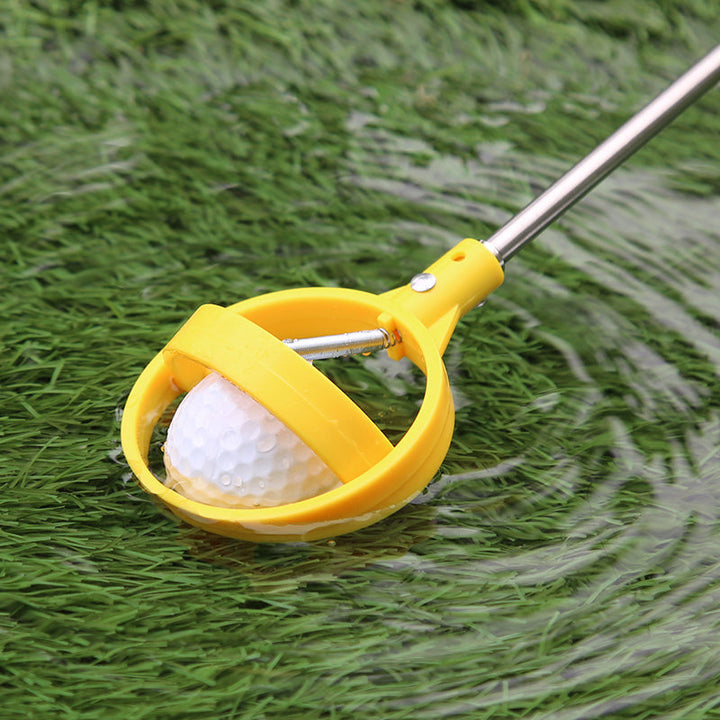 Holdbar gul/hvid golfboldopsamler, teleskopisk stang gør opsamling nem.