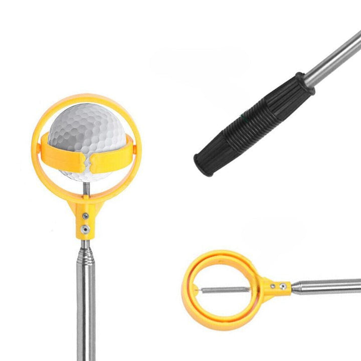 Holdbar gul/hvid golfboldopsamler, teleskopisk stang gør opsamling nem.
