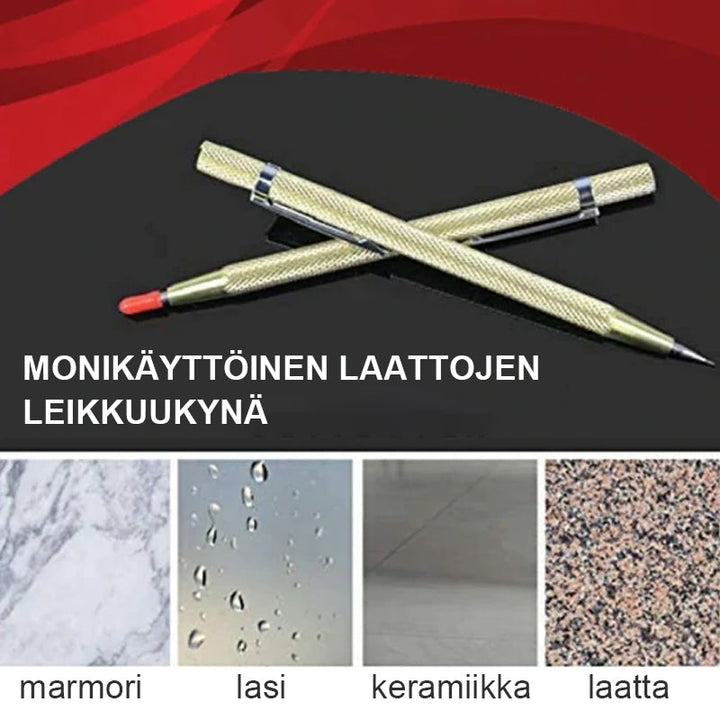 "Keraaminen ja lasileikkuri, kompakti ergonominen muotoilu, volframiteräs terä, sopii keraamisille ja lasipinnoille."