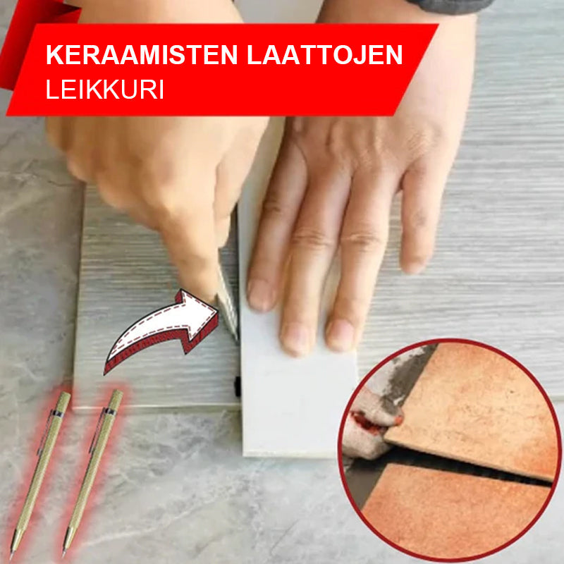 "Keraaminen ja lasileikkuri, kompakti ergonominen muotoilu, volframiteräs terä, sopii keraamisille ja lasipinnoille."