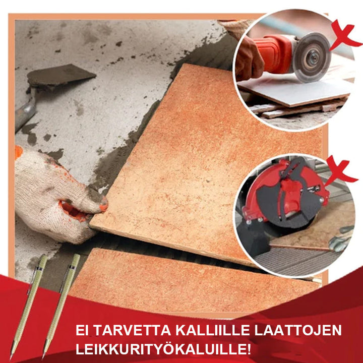 "Keraaminen ja lasileikkuri, kompakti ergonominen muotoilu, volframiteräs terä, sopii keraamisille ja lasipinnoille."
