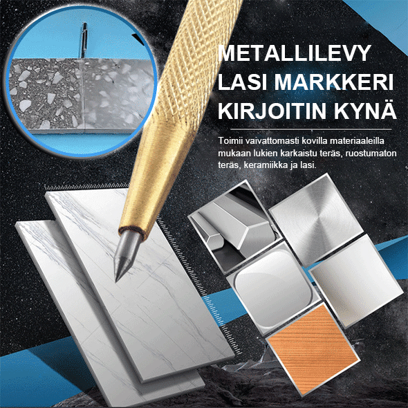"Keraaminen ja lasileikkuri, kompakti ergonominen muotoilu, volframiteräs terä, sopii keraamisille ja lasipinnoille."