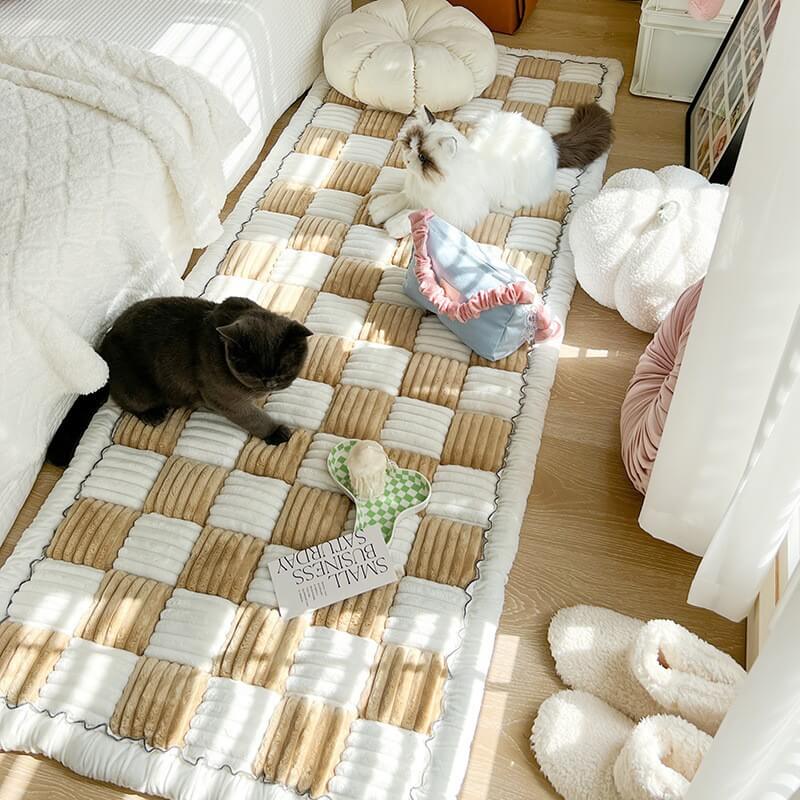 Køkkenfarvet plaid med ternet mønster til kæledyr, ideel til sofa og seng, elegant og holdbart design, kæledyrstilbehør.