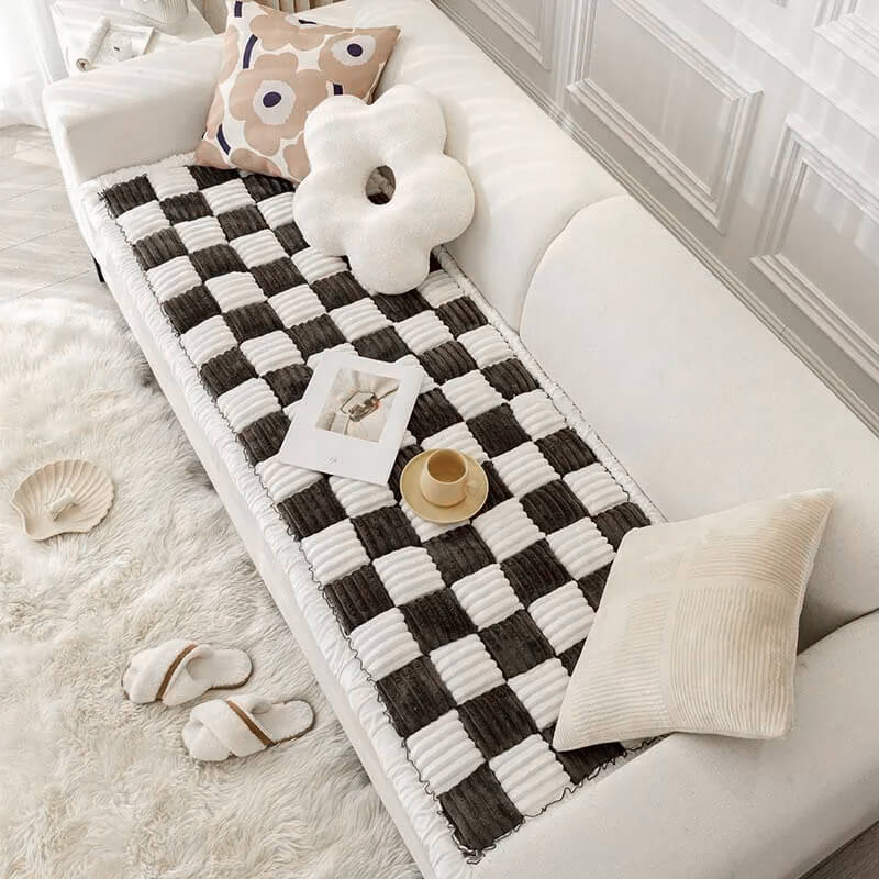 Køkkenfarvet plaid med ternet mønster til kæledyr, ideel til sofa og seng, elegant og holdbart design, kæledyrstilbehør.