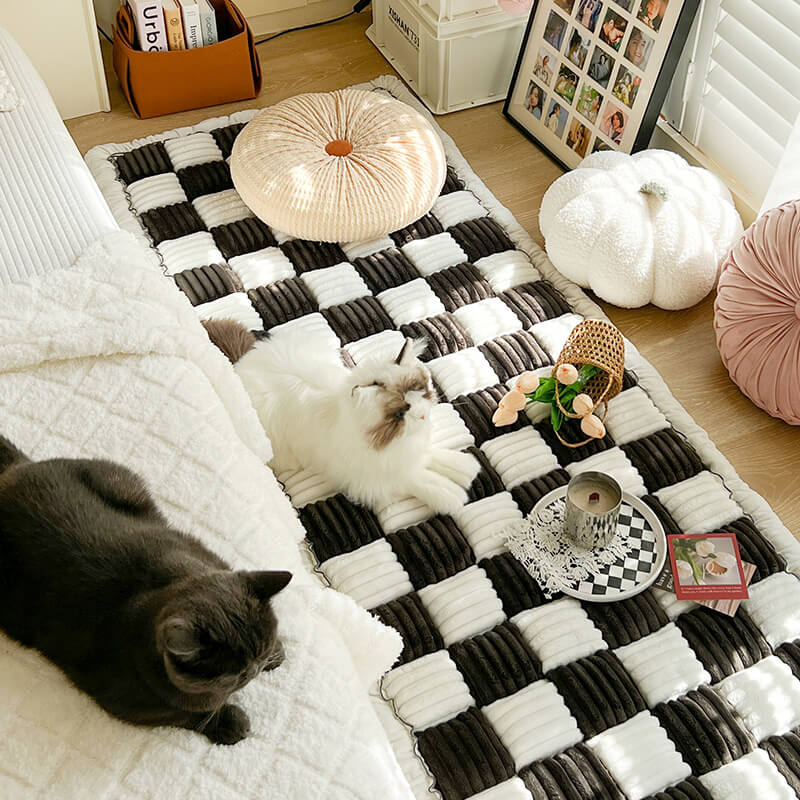 Køkkenfarvet plaid med ternet mønster til kæledyr, ideel til sofa og seng, elegant og holdbart design, kæledyrstilbehør.
