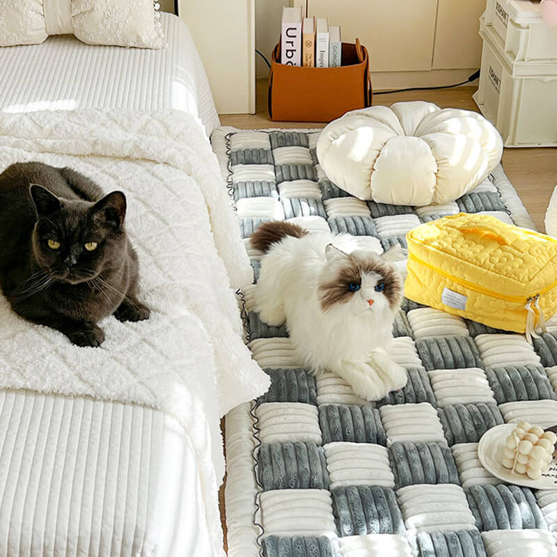 Køkkenfarvet plaid med ternet mønster til kæledyr, ideel til sofa og seng, elegant og holdbart design, kæledyrstilbehør.