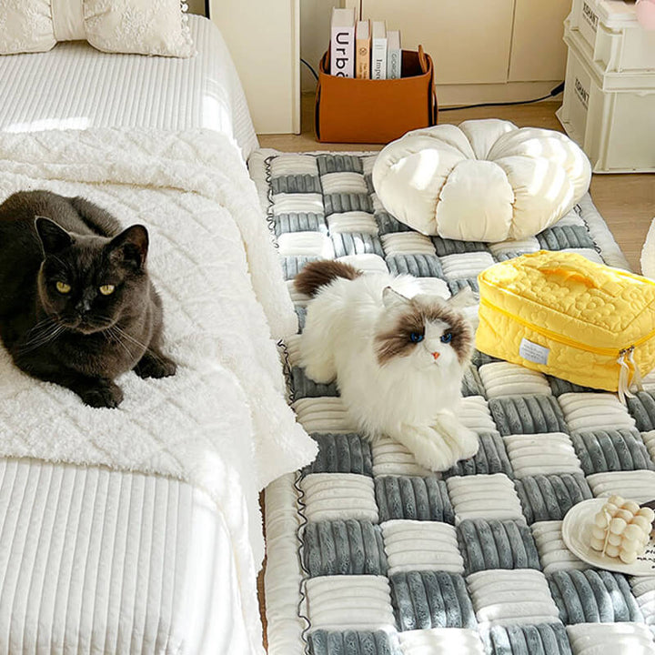 Køkkenfarvet plaid med ternet mønster til kæledyr, ideel til sofa og seng, elegant og holdbart design, kæledyrstilbehør.