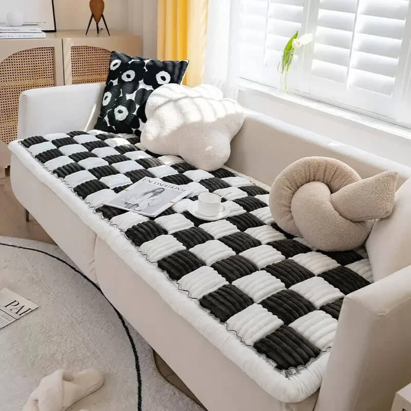 Køkkenfarvet plaid med ternet mønster til kæledyr, ideel til sofa og seng, elegant og holdbart design, kæledyrstilbehør.