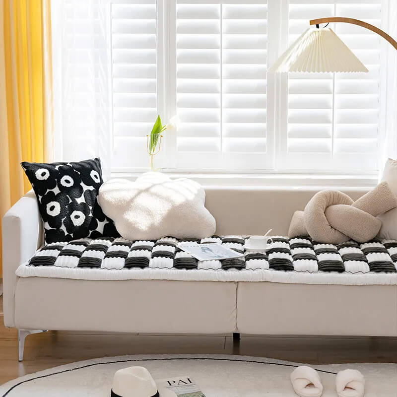Køkkenfarvet plaid med ternet mønster til kæledyr, ideel til sofa og seng, elegant og holdbart design, kæledyrstilbehør.