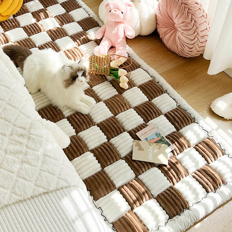 Køkkenfarvet plaid med ternet mønster til kæledyr, ideel til sofa og seng, elegant og holdbart design, kæledyrstilbehør.