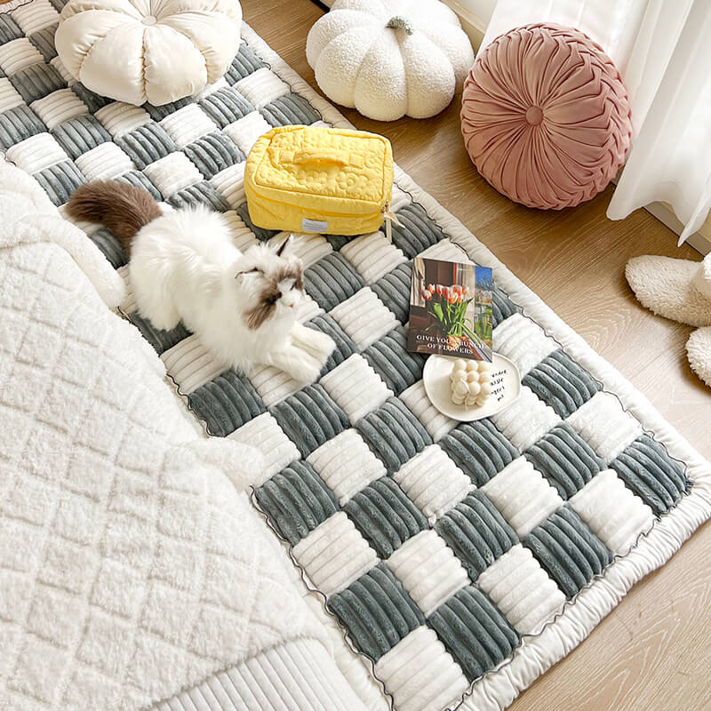 Køkkenfarvet plaid med ternet mønster til kæledyr, ideel til sofa og seng, elegant og holdbart design, kæledyrstilbehør.