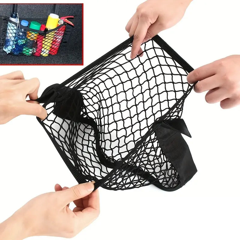 Holdbart opbevaringsnet til plastikposer i polyester, gråt, kompakt og alsidigt til hjemmet.