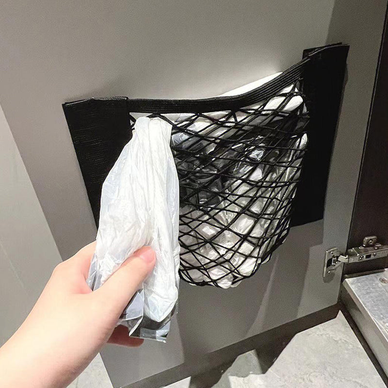 Holdbart opbevaringsnet til plastikposer i polyester, gråt, kompakt og alsidigt til hjemmet.