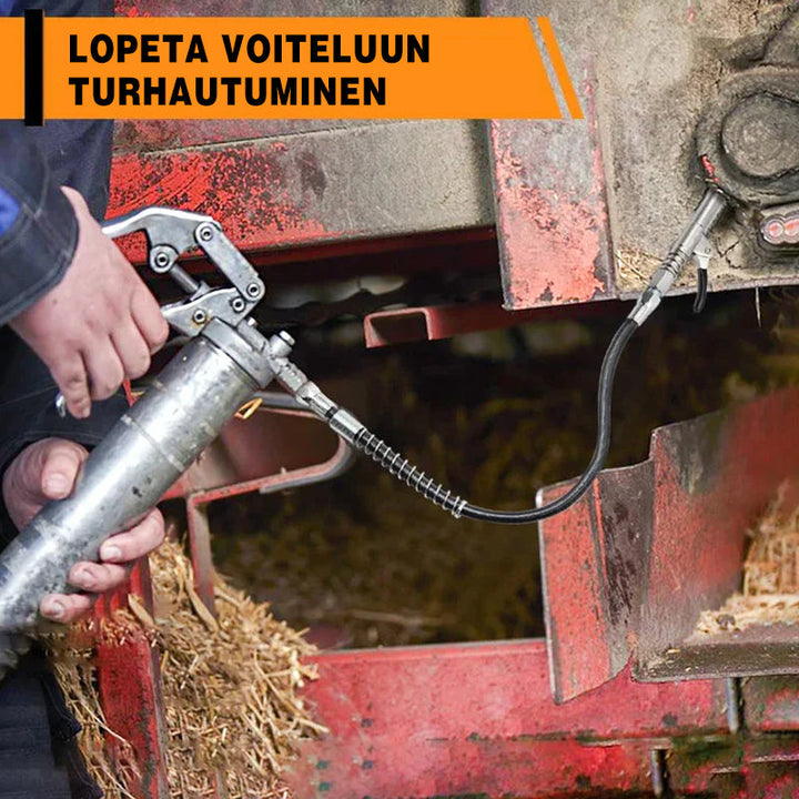 Holdbar smørepistol kobling i rustfrit stål, lækagesikker og nem hurtigforbindelse til industriel brug.