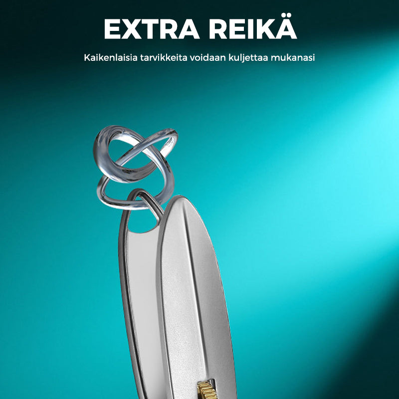 Holdbar negleklipper i rustfritt stål; ergonomisk design og låsering gjør negletrimming enkel og presis.