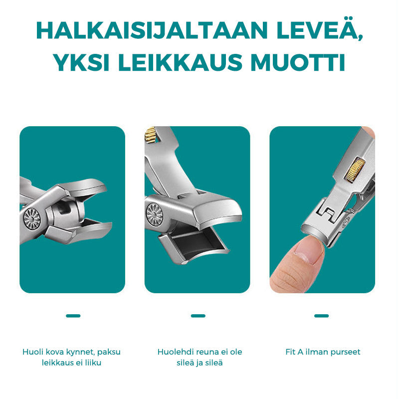 Holdbar negleklipper i rustfritt stål; ergonomisk design og låsering gjør negletrimming enkel og presis.