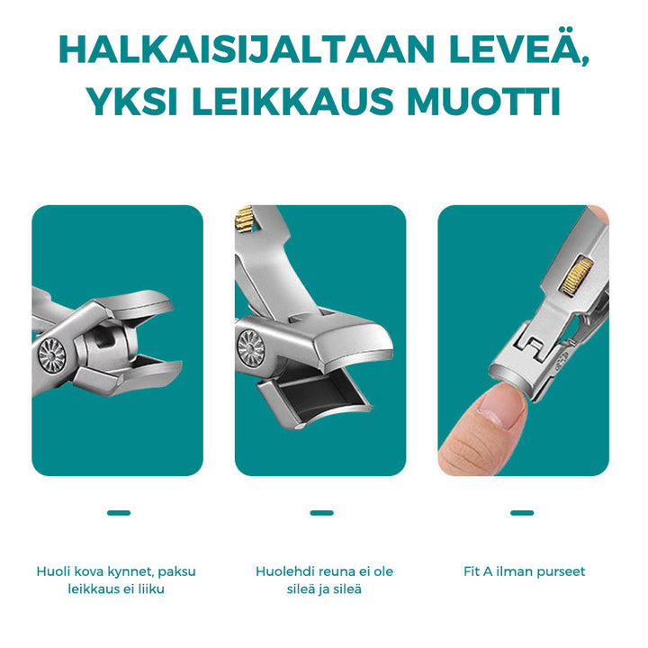 Holdbar negleklipper i rustfritt stål; ergonomisk design og låsering gjør negletrimming enkel og presis.