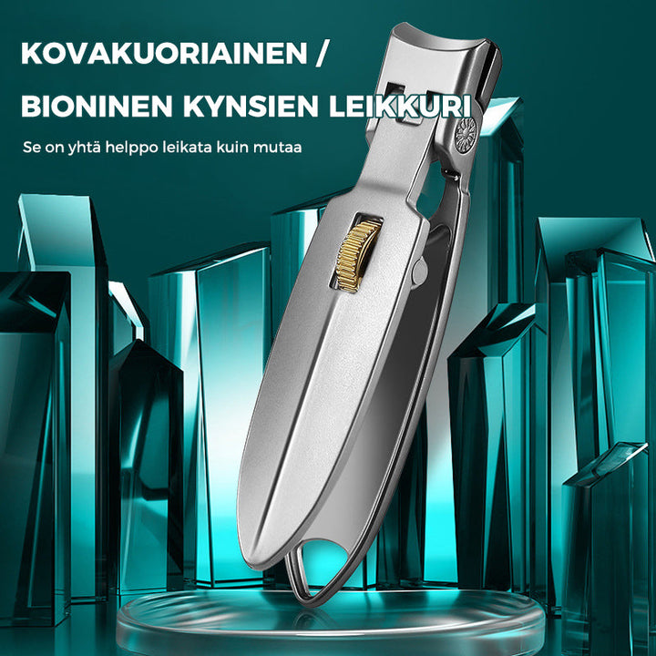 Holdbar negleklipper i rustfritt stål; ergonomisk design og låsering gjør negletrimming enkel og presis.