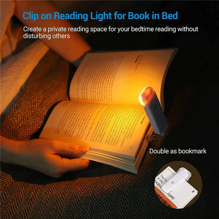 Let og stilfuld genopladelig LED boglampe med 350° fleksibel holder, USB-genopladelig, varmt hvidt lys, ideel rejsemakker