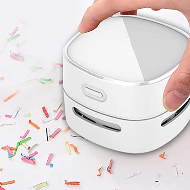 Letvægts trådløs mini støvsuger, æstetisk model, nem at støvsuge hjørner og skrivebord, USB og batteridrevet.