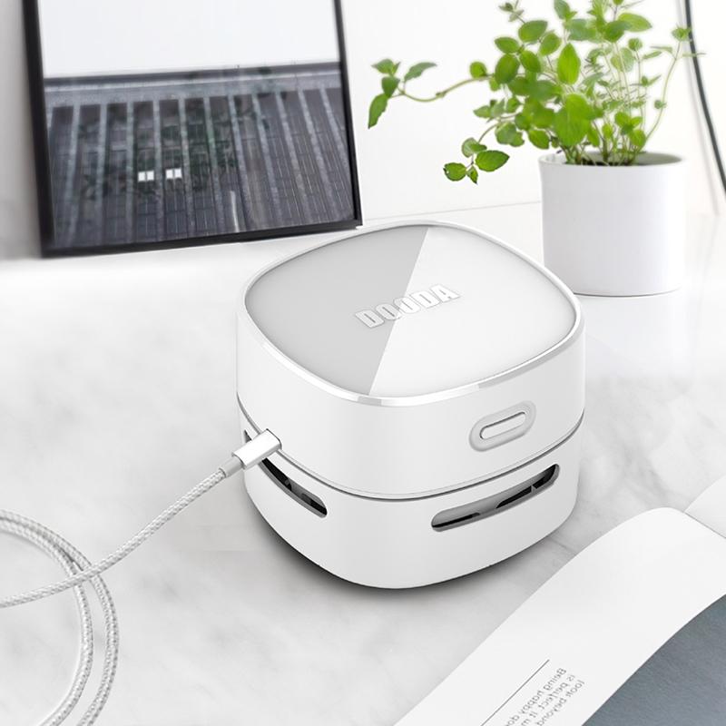 Letvægts trådløs mini støvsuger, æstetisk model, nem at støvsuge hjørner og skrivebord, USB og batteridrevet.