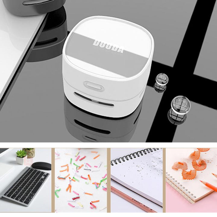 Letvægts trådløs mini støvsuger, æstetisk model, nem at støvsuge hjørner og skrivebord, USB og batteridrevet.