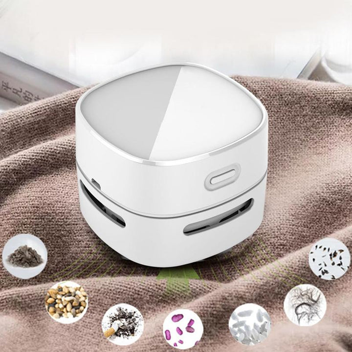 Letvægts trådløs mini støvsuger, æstetisk model, nem at støvsuge hjørner og skrivebord, USB og batteridrevet.