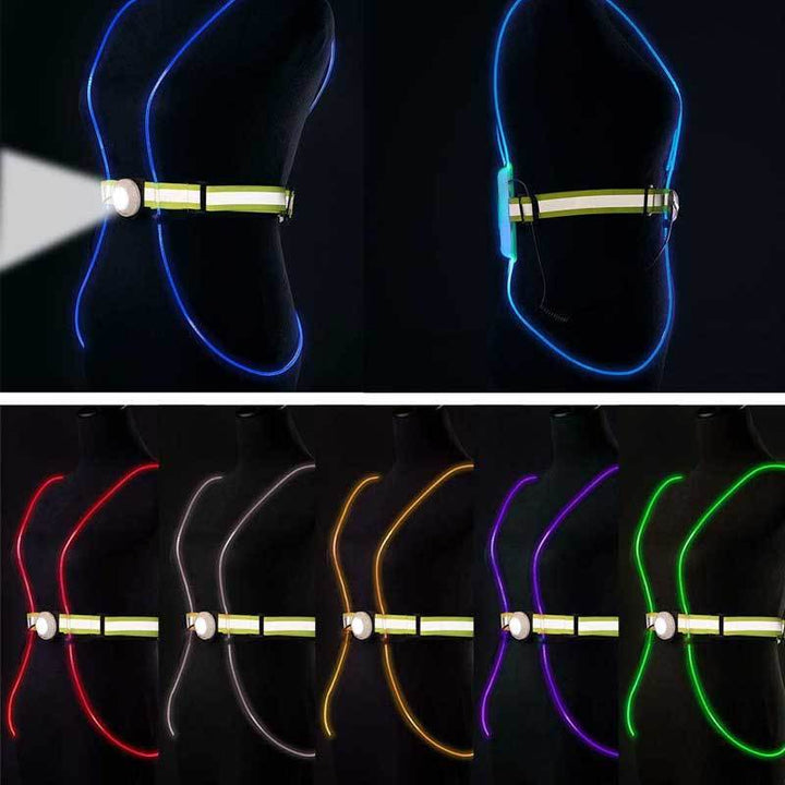 Let, klart oplyst refleksvest til voksne og børn, justerbar talje, LED-lys til natbrug, sikkerhed.