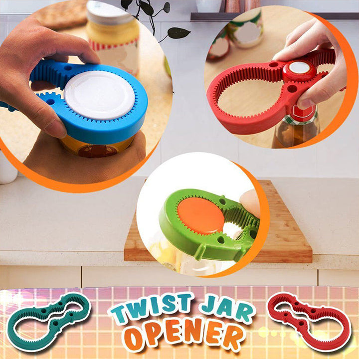 Justerbar dåseåbner i grøn, holdbart PVC-materiale, let at bruge til forskellige størrelser af dåser og flasker.