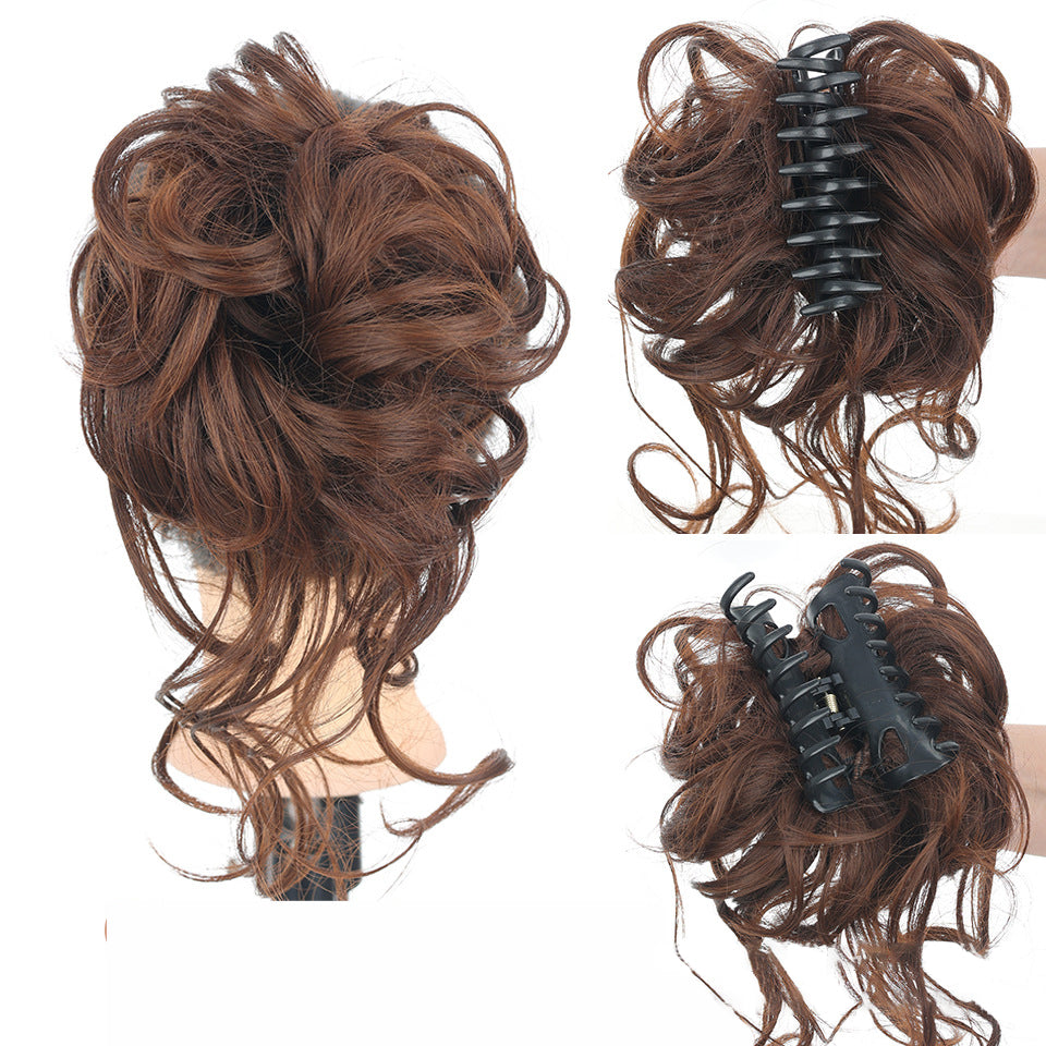 Kihara chignon poninhäntälisäke, synteettinen, ruskeat kiharat, luonnollinen volyymi, sopii päivittäiseen tai juhlalookiin