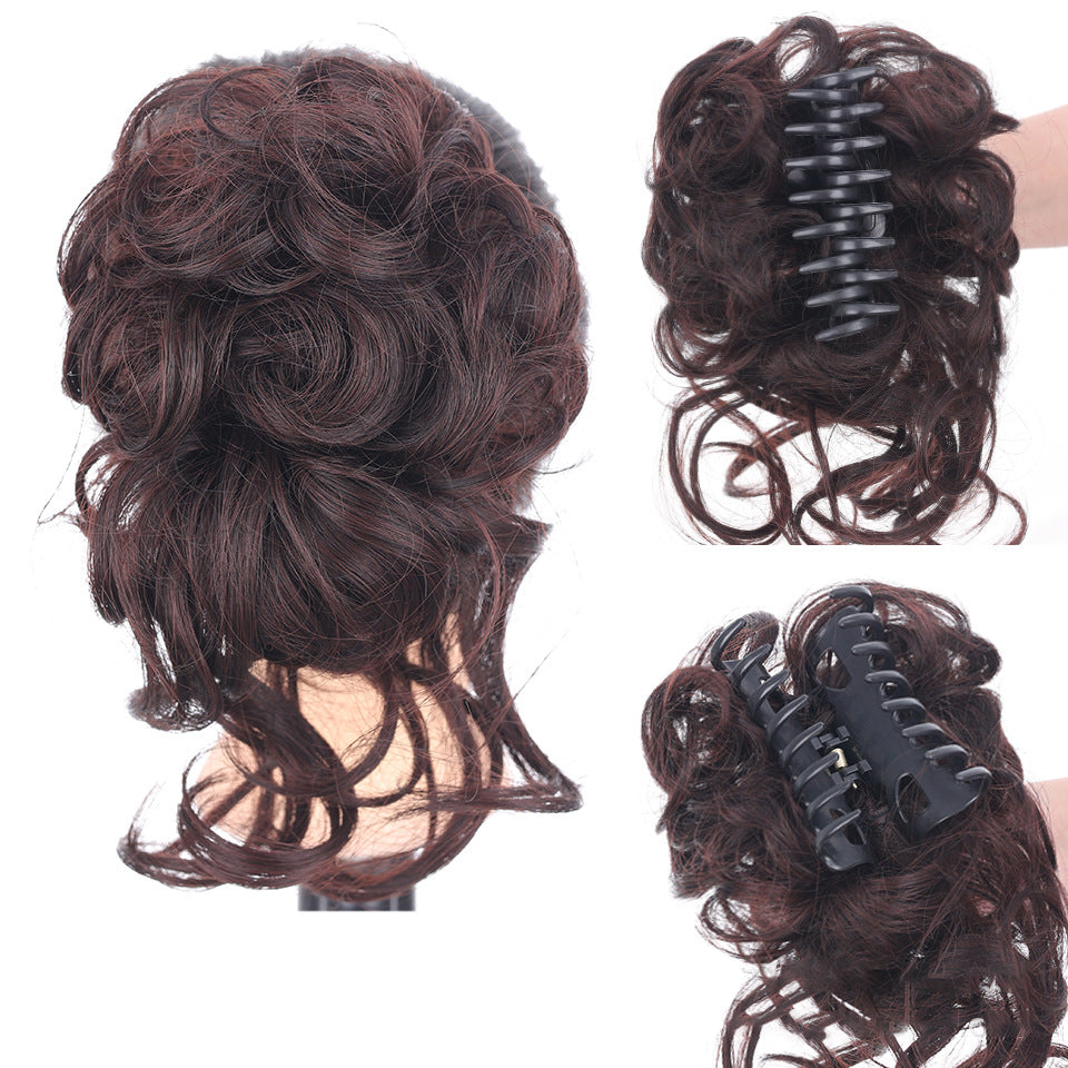 Kihara chignon poninhäntälisäke, synteettinen, ruskeat kiharat, luonnollinen volyymi, sopii päivittäiseen tai juhlalookiin