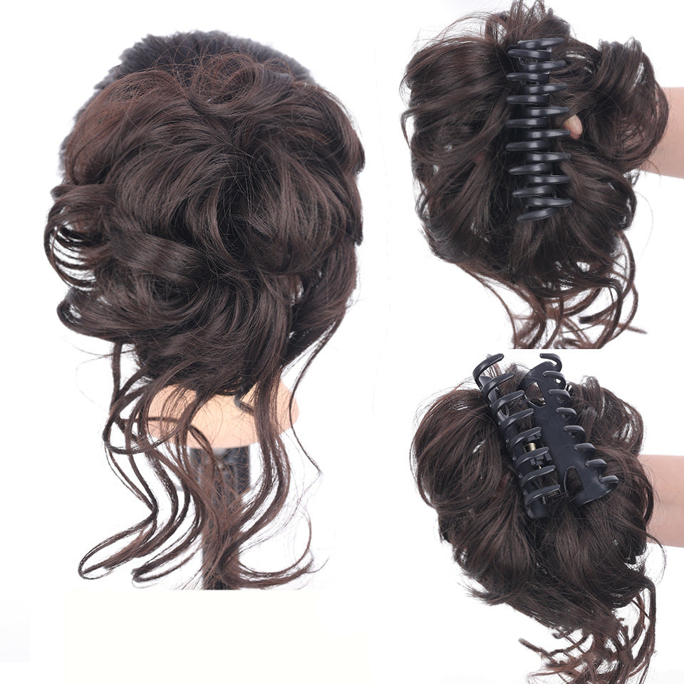Kihara chignon poninhäntälisäke, synteettinen, ruskeat kiharat, luonnollinen volyymi, sopii päivittäiseen tai juhlalookiin