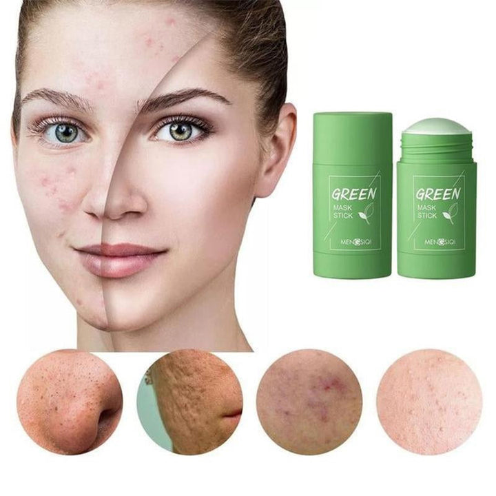 Fast rensemaske med grøn te og aubergine, kompakt og rund, i smuk emballage. Den ultimative hudpleje.