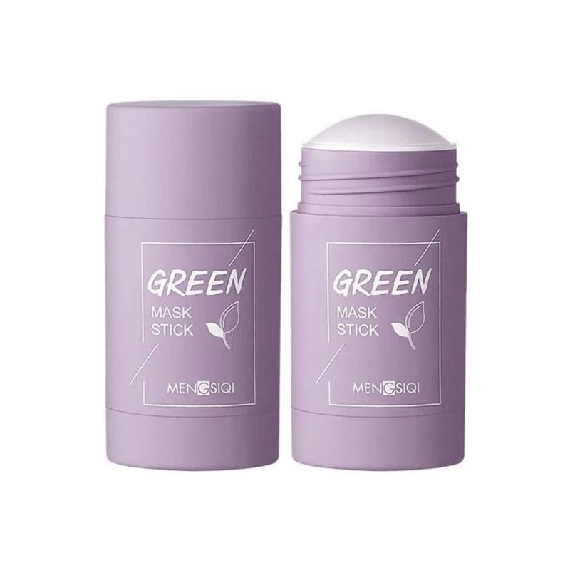 Fast rensemaske med grøn te og aubergine, kompakt og rund, i smuk emballage. Den ultimative hudpleje.
