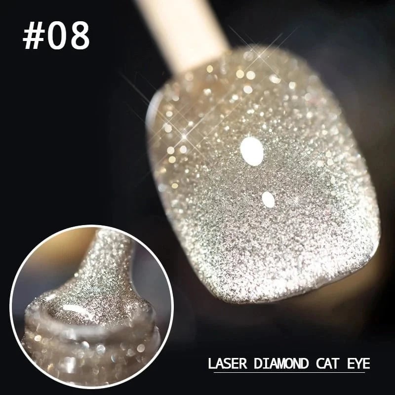 "Kimalteleva laser kissansilmä kynsilakka tuubissa, intensiivinen bling-bling efekti, loistaa UV/LED-valossa"