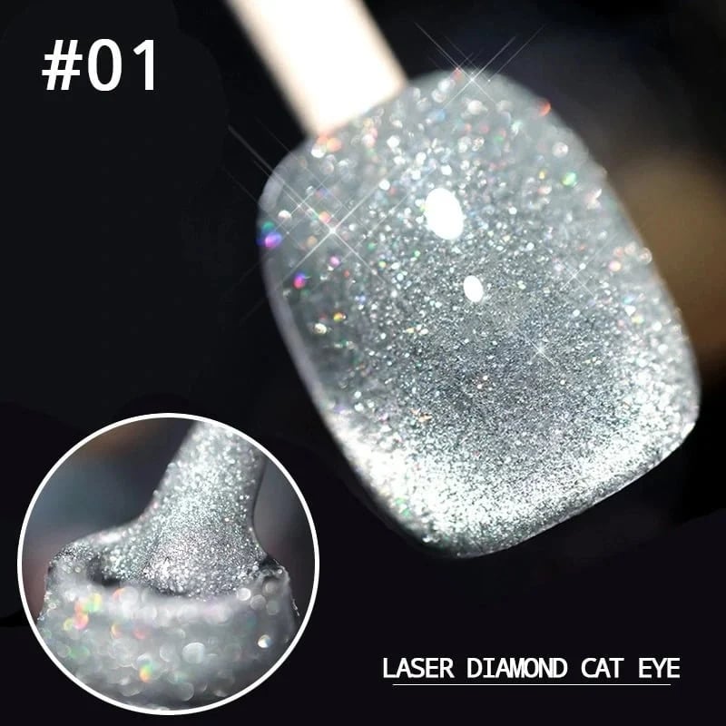 "Kimalteleva laser kissansilmä kynsilakka tuubissa, intensiivinen bling-bling efekti, loistaa UV/LED-valossa"
