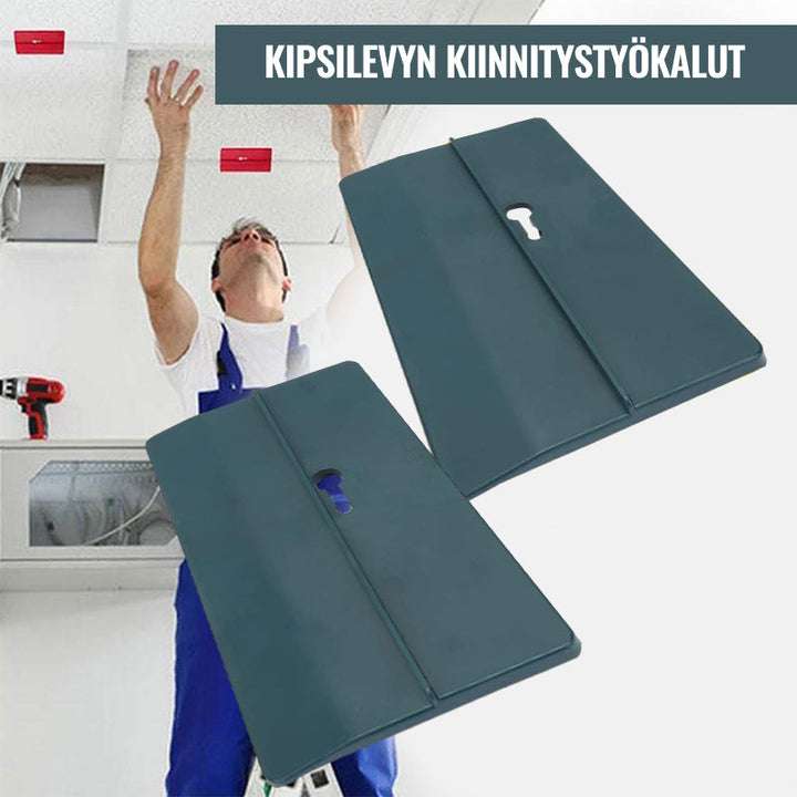 Grønt værktøj til loftinstallation af kipsplader: holdbar PVC, brugervenligt design, forborede huller, præcis justering.