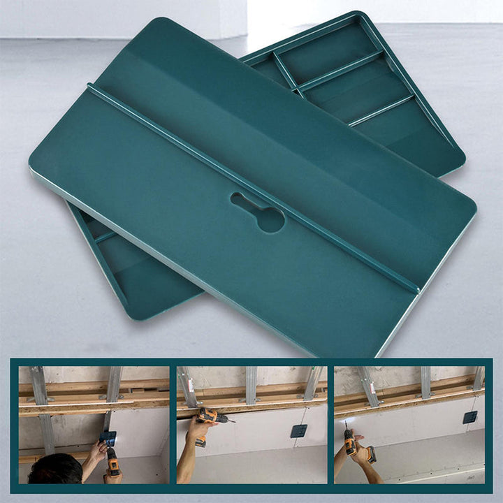 Grønt værktøj til loftinstallation af kipsplader: holdbar PVC, brugervenligt design, forborede huller, præcis justering.